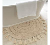 Beau Tapis bohème avec Pompons pour Votre Salle de Bain - Tapis Doux en Demi-Cercle 100% Coton Qui s'intègre Parfaitement à Votre Maison - Un Joli Tapis antidérapant et Absorbant au Crochet idéal