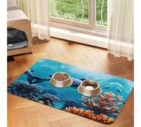 Beau tapis d'alimentation pour chat avec motif dauphins du monde sous-marin, corail