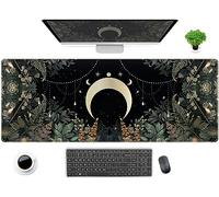 DCJJM Tapis de souris de jeu avec bords cousus - Motif feuilles de forêt verte - Taille XL - 80 x 30 cm - Base en caoutchouc antidérapant, 31.5x11.8x0.12 In, Green Forest Lune fantaisiste