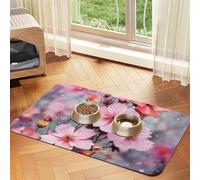 Beau tapis de nourriture pour chien à motif de fleurs roses, 40,6 x 61 cm, antidérapant, super absorbant, passe au lave-vaisselle, pour la nourriture et l'eau, joli tapis d'alimentation en caoutchouc