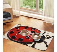 Beau tapis de nourriture pour chien en forme de coccinelle, 40,6 x 61 cm, antidérapant, super absorbant, passe au lave-vaisselle, pour la nourriture et l'eau, joli tapis d'alimentation en caoutchouc à