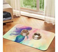 Beau tapis de nourriture pour chien en forme de queue de sirène, 30,5 x 45,7 cm, antidérapant, super absorbant, passe au lave-vaisselle, pour nourriture et eau, joli tapis d'alimentation à séchage