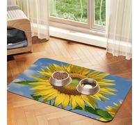 Beau tapis de nourriture pour chien motif tournesol - 40,6 x 61 cm - Antidérapant - Super absorbant - Passe au lave-vaisselle - Pour nourriture et eau - Joli tapis d'alimentation en caoutchouc à
