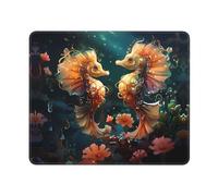 Beau tapis de souris carré motif couple hippocampe 25,4 x 30,5 cm - Base antidérapante en caoutchouc tapis de souris / tapis de bureau avec bords cousus pour ordinateur portable de bureau