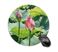 Beau tapis de souris rond à motif de fleurs de lotus, tapis de souris de jeu extra dense, portable et confortable, pour bureau, maison, bureau, 20 x 20 cm