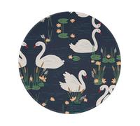 Beau tapis de souris rond en caoutchouc antidérapant imprimé cygnes sur le lac 20 x 20 cm pour ordinateur de bureau de jeu