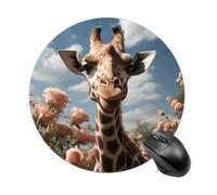 Beau tapis de souris rond girafe à glissement lisse, tapis de souris de jeu extra densité, portable et confortable, pour bureau, maison, bureau, 20 x 20 cm