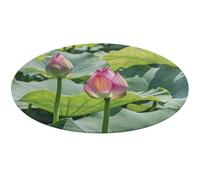 Beau tapis rond doux et absorbant avec motif fleurs de lotus antidérapant pour chambre à coucher, salon, décoration d'intérieur - 60 x 60 cm