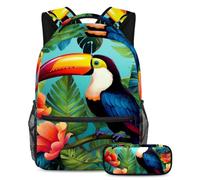 Beau toucan pour améliorer votre équipement scolaire, lot de 2 cartables, sac de voyage tendance pour garçons, filles et adolescents, Multicolore #01, B：29.4x20x40cm P：19x7.5x3.8cm, Sacs à dos de