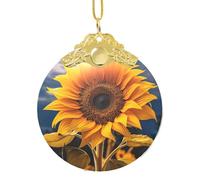 Beau tournesol 2 pendentifs décoratifs en verre multi-usages de 7,6 cm de forme ronde avec anneau en métal pour suspendre les vacances