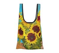 Beau tournesol imprimé peinture à l'huile réutilisable, pliable, lavable sacs d'épicerie pliables dans une pochette, sac fourre-tout écologique, chargement quotidien