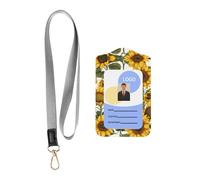 Beau tournesol jaune - Porte-carte d'identité professionnel en cuir synthétique avec cordon - Fenêtre transparente imperméable pour le personnel de bureau et d'hôpital.