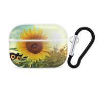 Beau tournesol pour Airpod Pro Coque rigide de protection complète contre les chutes avec porte-clés compatible avec AirPod Pro 2e/1ère génération, LED avant visible, blanc
