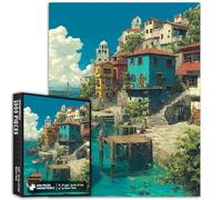 Beau village balnéaire de 1 000 pièces pour adultes - Puzzle d'art de village de conte de fées - Jeux d'activités familiales - Puzzle coloré pour décoration d'intérieur - Cadeaux 50 x 70 cm