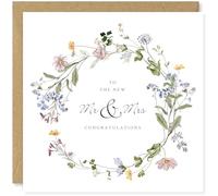 Beau Willows Carte de félicitations de mariage avec fleurs sauvages botaniques vertes - Cartes de vœux de mariage Mr & Mrs