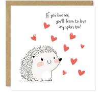 Beau Willows Jolie carte de Saint-Valentin avec motif hérisson pour petit ami et mari, avec impression If You Love Me, You'll Learn To Love My Spikes Too, carte d'amour en forme de cœur
