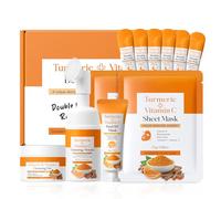 BeauBase Kit Soin Visage Curcuma Vitamine C 5-en-1 | Coffret Cadeau Femm | Routine Anti Taches et Éclat | Mousse Nettoyante Disques Masque Tissu et Peel-Off