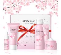 BeauBase Sakura Ensemble de Soins de la Peau 5 Pièces | Coffret Cadeau Femme Soins pour le Visage, Trousse Beauté Voyage avec Toner Cleanser Contour Yeux Sérum Crème