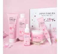 BeauBase Sakura Ensemble de Soins du Visage 5 Pièces | Coffret de Soins Cadeau Femme, Coffret Routine Complète Visage avec Toner, Cleanser, Contour Yeux, Sérum, Crème