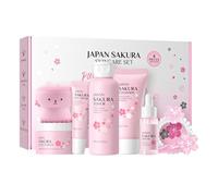 BeauBase Sakura Ensemble de Soins du Visage 8 Pièces Routine Voyage Visage | Coffret Soin Cadeau avec Toner, Nettoyant Visage, Sérum,Contour Yeux, Sérum, pour Adolescentes Fille Femmes