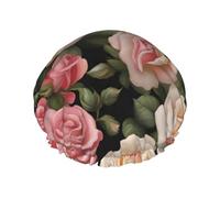 Beaucoup de belles roses double couche bonnet de douche pour femme, réutilisable, design de grande taille adapté à toutes les longueurs de cheveux, adapté pour les filles, spa et salon à domicile.