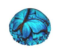 Beaucoup de bonnets de douche à imprimé papillon bleu pour femme, léger, réutilisable, doux, double couche imperméable, étanche.