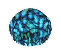 Beaucoup de bonnets de douche réutilisables avec imprimé papillon bleu pour femmes, bonnet double couche, bonnet de cheveux pour adultes pour tous les cheveux