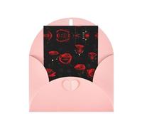Beaucoup de cartes avec impression sur fond noir rose rouge avec enveloppes, boucle d'amour verticale vierge papier nacré emballage vacances vœux