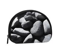 Beaucoup de galets noirs plein format imprimé polyester portable mini sac de rangement en forme de coquille portefeuille petite pièce de monnaie sac de rangement, Noir , Taille unique