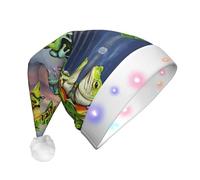 Beaucoup de grenouilles chantent sur les branches, chapeau de Père Noël imprimé sur l'eau avec lumières LED, chapeaux de Noël amusants pour adultes pour le Nouvel An Vacances Fournitures de fête