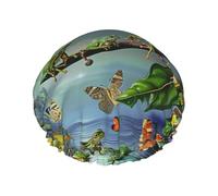 Beaucoup de grenouilles chantent sur les branches d'été papillons imprimés double couche bonnet de douche, bonnet de douche réutilisable pour femme