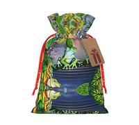 Beaucoup de grenouilles chantent sur les branches, motif papillons d'été, lac, sac de Noël mignon avec cordon de serrage, 12 x 17 cm, pour fête de Noël, emballage cadeau d'anniversaire