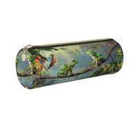 Beaucoup de grenouilles chantent sur les branches, trousse à crayons en cuir avec imprimé papillons d'été, trousse à crayons ronde portable avec fermeture éclair dorée multifonction pour adolescentes