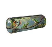 Beaucoup de grenouilles chantent sur les branches, trousse à crayons en cuir avec imprimé papillons d'été, trousse à crayons ronde portable avec fermeture éclair dorée multifonction pour adolescentes