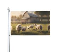 Beaucoup de jolis moutons imprimés drapeau double face 0,9 x 1,5 m, léger et résistant aux couleurs avec boutonnières, idéal pour les fêtes en plein air et les jardins.