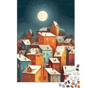 Beaucoup de Maisons Puzzle Nuit dans la Petite Ville Puzzle en Bois 1000 Pièces Puzzles pour Adultes Jeu Éducatif Challenge Toy 1000pcs (75x50cm)