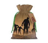 Beaucoup de sacs de Noël imprimés zombie avec cordon de serrage avec ruban de Noël vert - Pochettes cadeaux réutilisables en toile de jute avec cordon de serrage, M