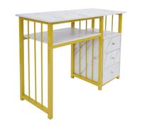 Beaudreaul Table de manucure avec 3 tiroirs - Table de manucure multifonction - Table de manucure en bois - Capacité de charge de 30 kg - Pour salon, bureau, salon de manucure, etc. - Dorée et blanche