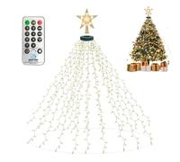 BeauFIvv Guirlande lumineuse pour sapin de Noël avec anneau et étoile, 450 LED Éclairage pour sapin de Noël 2 m x 18 fils, 8 modes d'éclairage Étanche pour sapin de 150 cm à 200 cm-Blanc Chaud