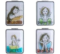 Beaufy Miroir de Maquillage Compact Petit Set Miroirs de Poche Sac Grossissant Pliant Voyage Main Rectangle Vintage avec Grossissement 1x 2X Brille pour Fille Femme Hommme Paquet de 4