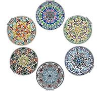 Beaufy Petit Miroir Compact Grossissant Miroirs de Poche de Voyage Portatifs Pliables Mini Taille avec 1x 2X Grossissement - Mandala Design Gaufré pour Les Filles Femmes Pack de 6