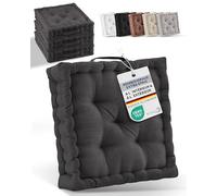 Beauitssu Set de 2 Coussins de Sol Coussin d'assise 50x50 cm - Coussin Matelas épais 10cm - 100% Coton Coussin de Chaise Intérieur & Extérieur Poignée de Transport Coussin d'assise Anthracite - Mila