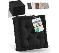 Beauitssu Set de 2 Coussins de Sol Coussin d'assise 50x50 cm - Coussin Matelas épais 10cm - 100% Coton Coussin de Chaise Intérieur & Extérieur Poignée de Transport Coussin d'assise Noir - Mila