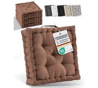 Beauitssu Set de 4 Coussins de Sol Coussin d'assise 40x40 cm - Coussin Matelas épais 8cm - 100% Coton Coussin de Chaise Intérieur & Extérieur Poignée de Transport Coussin d'assise Marron - Mila