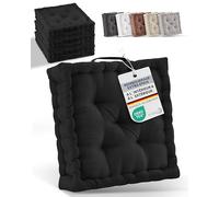 Beauitssu Set de 4 Coussins de Sol Coussin d'assise 40x40 cm - Coussin Matelas épais 8cm - 100% Coton Coussin de Chaise Intérieur & Extérieur Poignée de Transport Coussin d'assise Noir - Mila