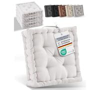 Beauitssu Set de 4 Coussins de Sol Coussin d'assise 40x40 cm - Coussin Matelas épais 8cm - 100% Coton Coussin de Chaise Intérieur & Extérieur Poignée de Transport Coussin d'assise Naturel - Mila