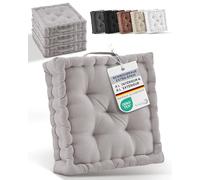 Beauitssu Set de 4 Coussins de Sol Coussin d'assise 40x40 cm - Coussin Matelas épais 8cm - 100% Coton Coussin de Chaise Intérieur & Extérieur Poignée de Transport Coussin d'assise Taupe - Mila