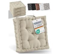 Beauitssu Set de 4 Coussins de Sol Coussin d'assise 40x40 cm - Coussin Matelas épais 8cm - 100% Coton Coussin de Chaise Intérieur & Extérieur Poignée de Transport Coussin d'assise Lin - Mila