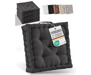 Beauitssu Set de 4 Coussins de Sol Coussin d'assise 40x40 cm - Coussin Matelas épais 8cm - 100% Coton Coussin de Chaise Intérieur & Extérieur Poignée de Transport Coussin d'assise Anthracite - Mila