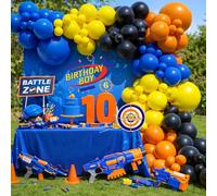 Beaumode Kit de guirlande d'arche de ballons bleu, orange, jaune pour garçons, cible de tir à fléchettes d'anniversaire, zone de bataille, cible, décorations de fête à thème (bleu orange)